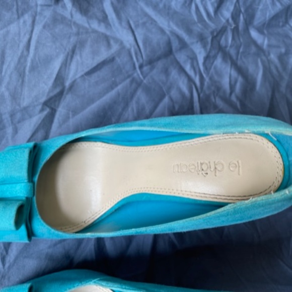 Open Toed faux Suede Heel Blue - Picture 3 of 4